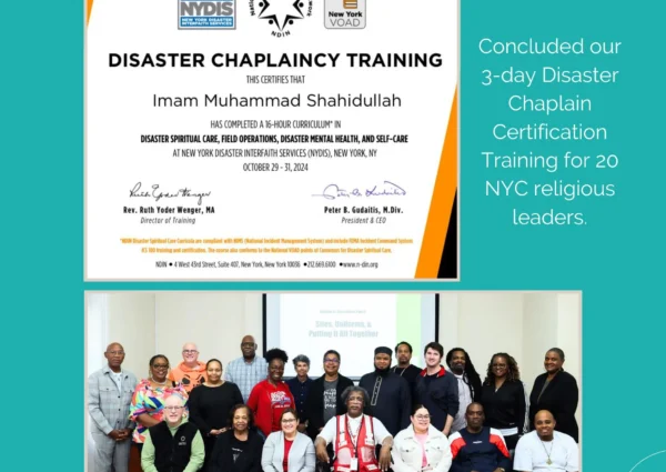CEO Imam Muhammad Shahidullah Successfully Completes 3-Day Disaster Chaplain Training with NYDIS & NDIN